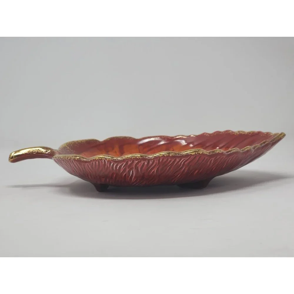 Ceramic‎ Dish Orange Leaf Shaped With Gold Trim Fall Colors - Picture 4 of 9